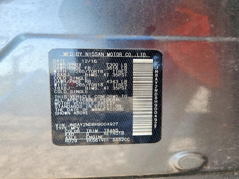 2017 Nissan Armada მანქანა იყიდება აუქციონზე, vin: JN8AY2ND8H9004927, აუქციონის ნომერი: 53760496