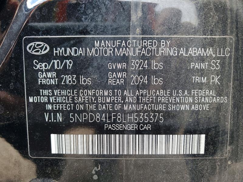 53413266 :رقم المزاد ، 5NPD84LF8LH535375 vin ، 2020 Hyundai Elantra مزاد بيع