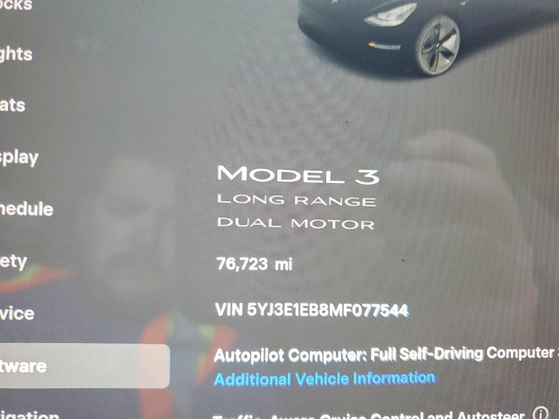 2021 Tesla Model 3 მანქანა იყიდება აუქციონზე, vin: 5YJ3E1EB8MF077544, აუქციონის ნომერი: 54842996