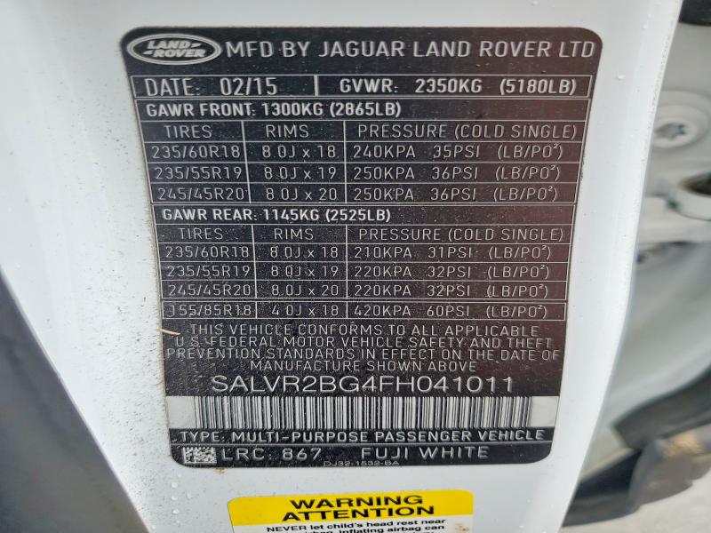 2015 Land Rover Range Rover Evoque მანქანა იყიდება აუქციონზე, vin: SALVR2BG4FH041011, აუქციონის ნომერი: 53947886