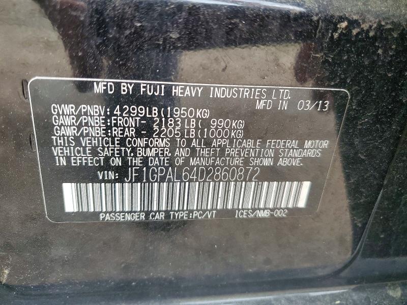 Aukcja sprzedaży 2013 Subaru Impreza, vin: JF1GPAL64D2860872, numer aukcji: 53521446