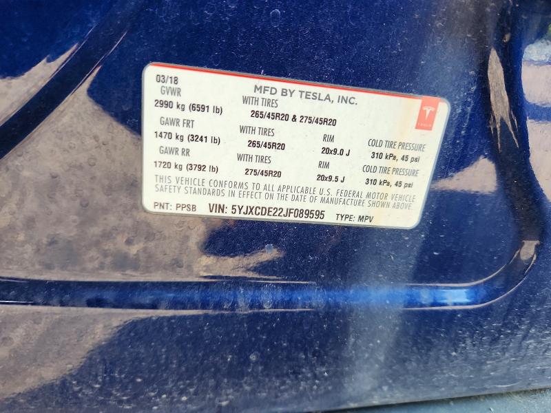 Продажа на аукционе авто 2018 Tesla Model X, vin: 5YJXCDE22JF089595, номер лота: 54809586