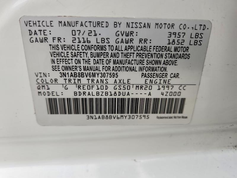Aukcja sprzedaży 2021 Nissan Sentra, vin: 3N1AB8BV6MY307595, numer aukcji: 54455926