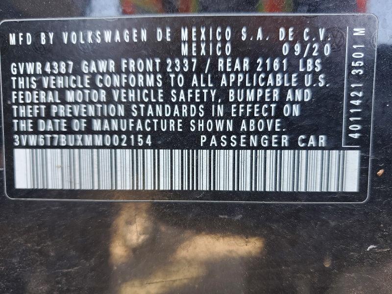 52201996 :رقم المزاد ، 3VW6T7BUXMM002154 vin ، 2021 Volkswagen Jetta مزاد بيع