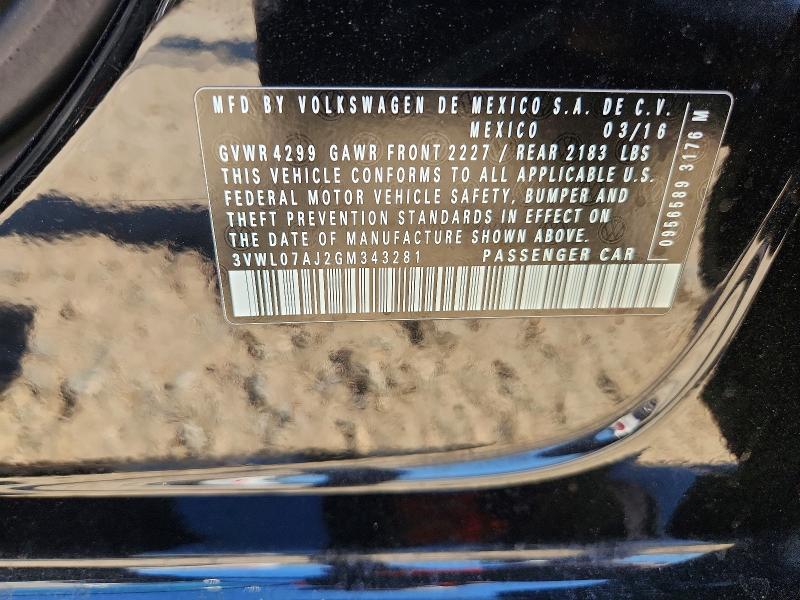 Aukcja sprzedaży 2016 Volkswagen Jetta, vin: 3VWL07AJ2GM343281, numer aukcji: 54296126