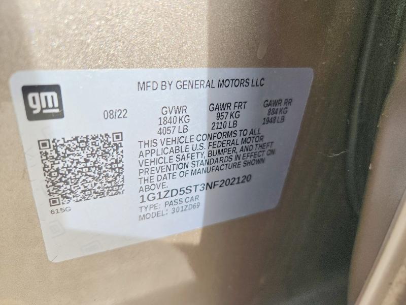 Продажа на аукционе авто 2022 Chevrolet Malibu, vin: 1G1ZD5ST3NF202120, номер лота: 52125196