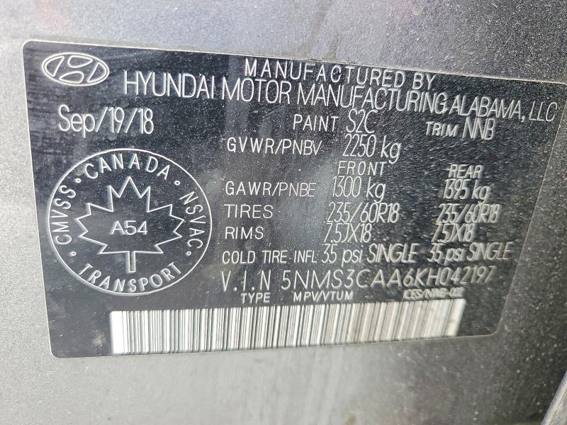 Продаж на аукціоні авто 2019 Hyundai Santa Fe, vin: 5NMS3CAA6KH042197, номер лоту: 52529406