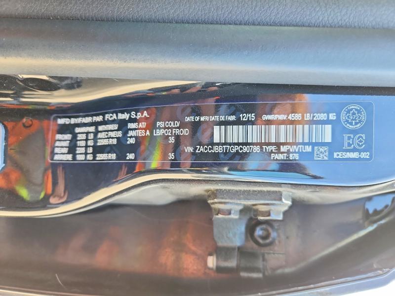 54427806 :رقم المزاد ، ZACCJBBT7GPC90786 vin ، 2016 Jeep Renegade مزاد بيع