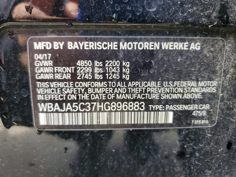 52261076 :رقم المزاد ، WBAJA5C37HG896883 vin ، 2017 Bmw 530 مزاد بيع