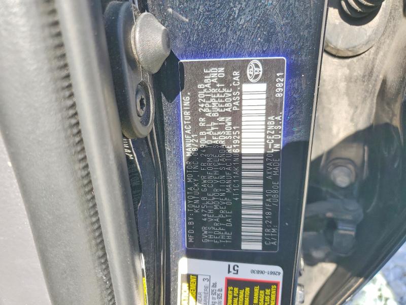 Aukcja sprzedaży 2022 Toyota Camry, vin: 4T1C11AK1NU619251, numer aukcji: 52159076