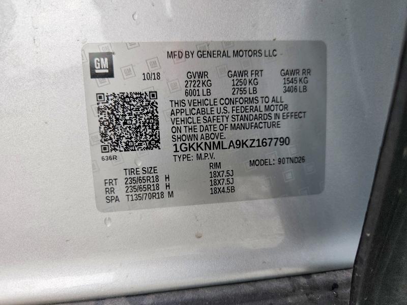 2019 Gmc Acadia მანქანა იყიდება აუქციონზე, vin: 1GKKNMLA9KZ167790, აუქციონის ნომერი: 54182916