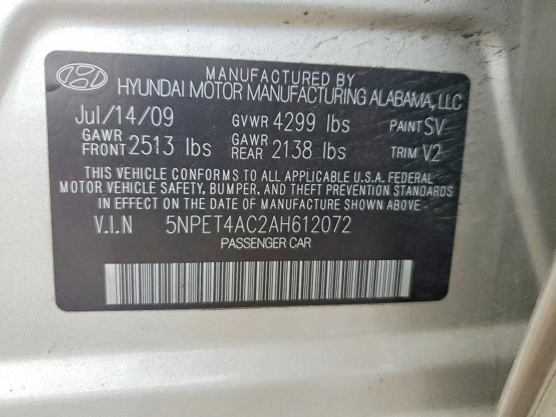 Продажа на аукционе авто 2010 Hyundai Sonata, vin: 5NPET4AC2AH612072, номер лота: 53616686