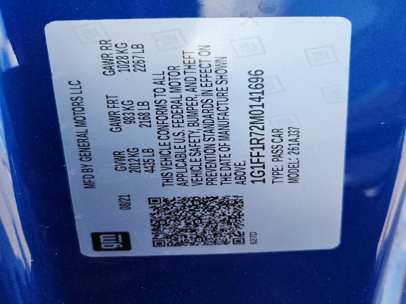Продажа на аукционе авто 2021 Chevrolet Camaro, vin: 1G1FF1R72M0141696, номер лота: 53934996