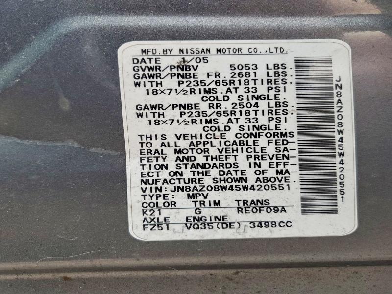 Продажа на аукционе авто 2005 Nissan Murano, vin: JN8AZ08W45W420551, номер лота: 53816176