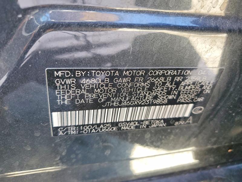 2009 Lexus Es მანქანა იყიდება აუქციონზე, vin: JTHBJ46GX92319858, აუქციონის ნომერი: 54561806