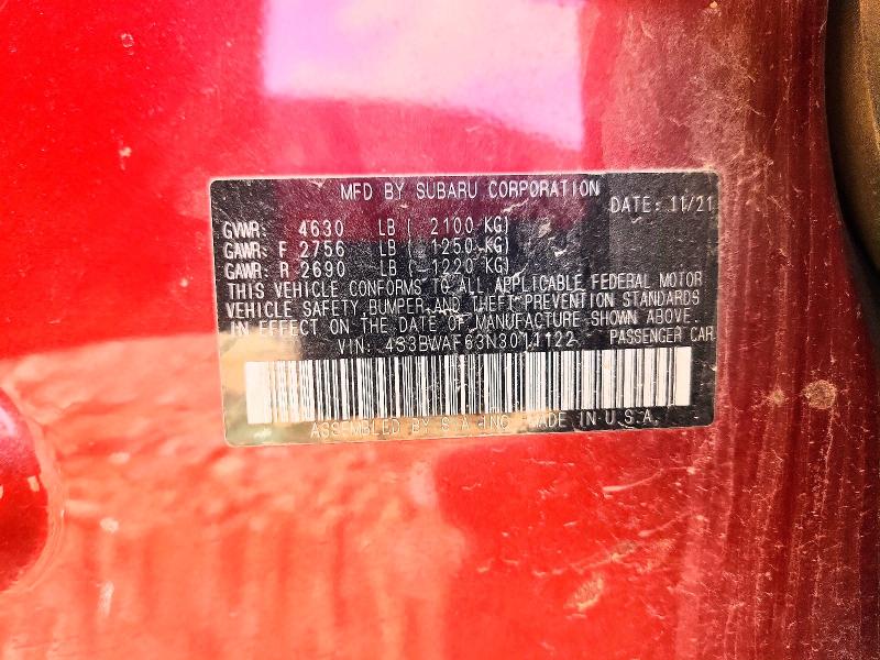 2022 Subaru Legacy მანქანა იყიდება აუქციონზე, vin: 4S3BWAF63N3011122, აუქციონის ნომერი: 52097066