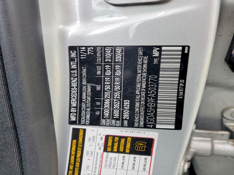 55165006 :رقم المزاد ، 4JGDA5HB9FA503770 vin ، 2015 Mercedes-benz Ml مزاد بيع