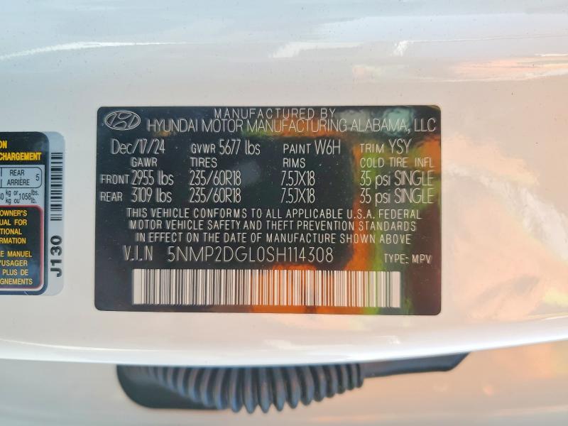 Aukcja sprzedaży 2025 Hyundai Santa Fe, vin: 5NMP2DGL0SH114308, numer aukcji: 52211136