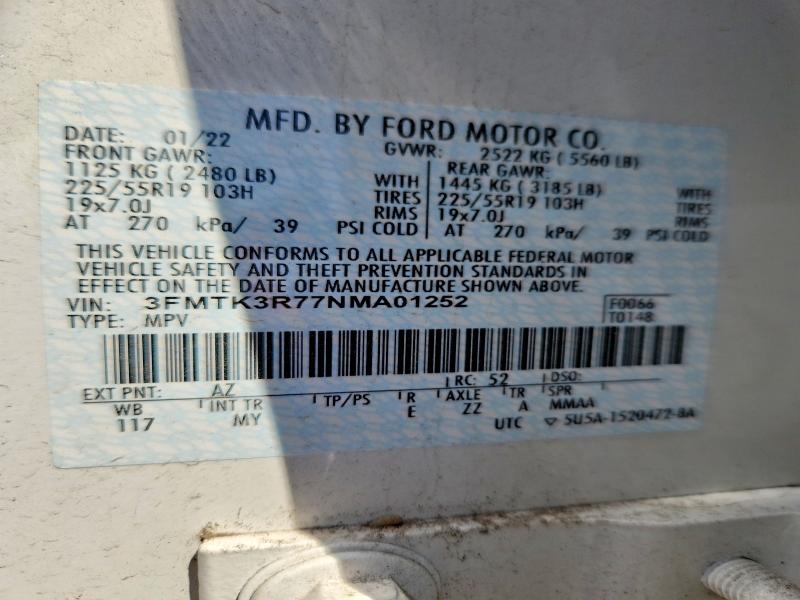 Aukcja sprzedaży 2022 Ford Mustang Mach-e, vin: 3FMTK3R77NMA01252, numer aukcji: 52997066