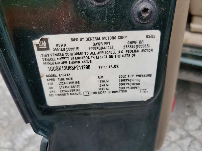 54274446 :رقم المزاد ، 1GCGK13U63F211296 vin ، 2003 Chevrolet Silverado مزاد بيع