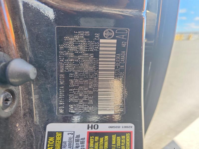 51870366 :رقم المزاد ، 2T1BURHE5KC177007 vin ، 2019 Toyota Corolla مزاد بيع