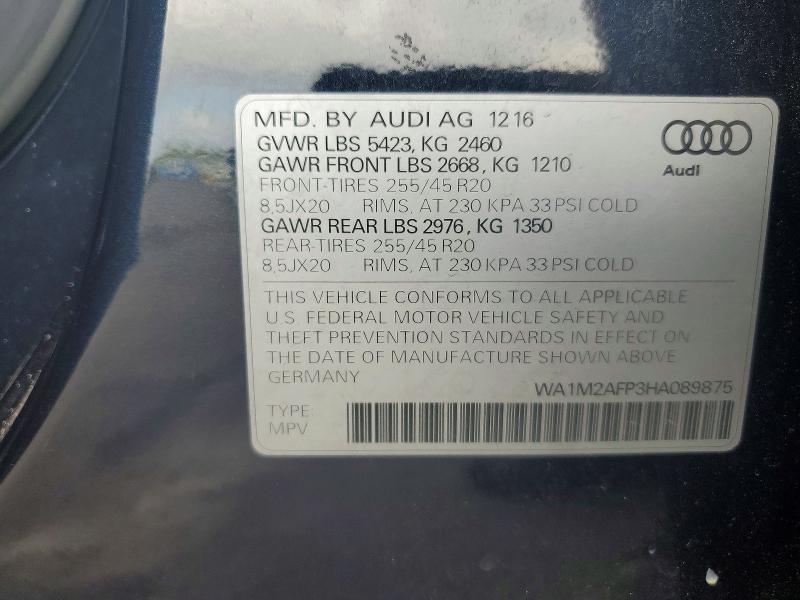 Продажа на аукционе авто 2017 Audi Q5, vin: WA1M2AFP3HA089875, номер лота: 55032386