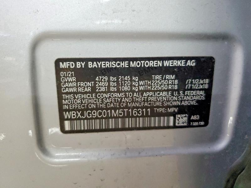 51519406 :رقم المزاد ، WBXJG9C01M5T16311 vin ، 2021 Bmw X1 مزاد بيع