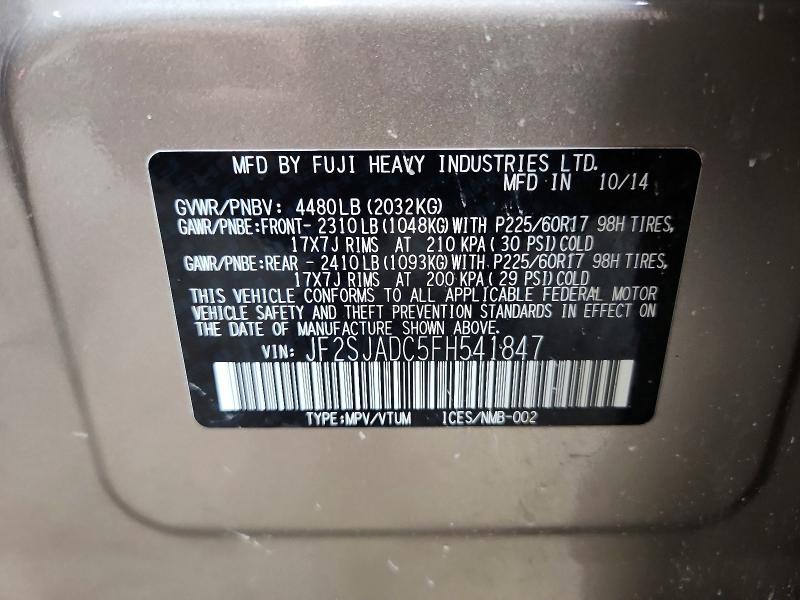 Продаж на аукціоні авто 2015 Subaru Forester, vin: JF2SJADC5FH541847, номер лоту: 54324516
