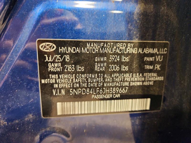 53798406 :رقم المزاد ، 5NPD84LF6JH389667 vin ، 2018 Hyundai Elantra مزاد بيع