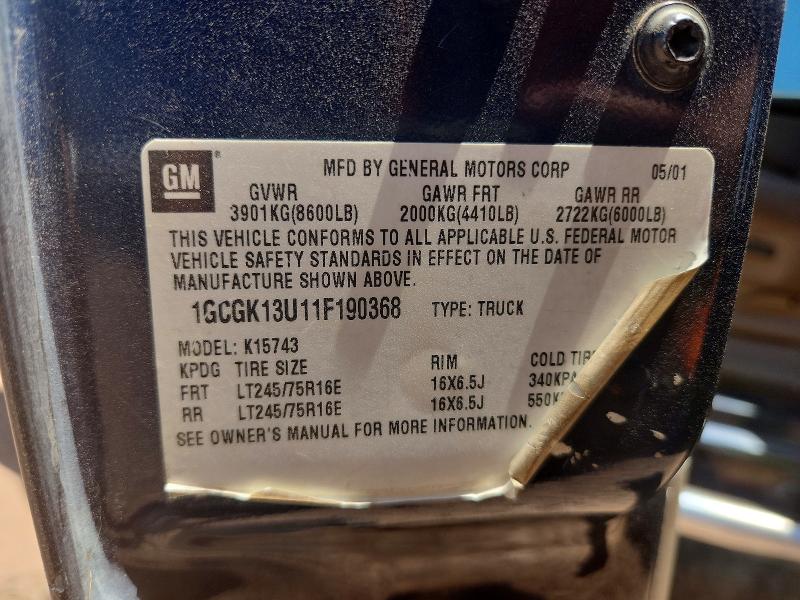 2001 Chevrolet Silverado მანქანა იყიდება აუქციონზე, vin: 1GCGK13U11F190368, აუქციონის ნომერი: 54093666