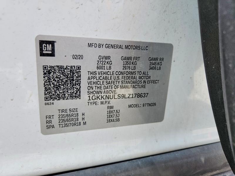54477846 :رقم المزاد ، 1GKKNULS9LZ178637 vin ، 2020 Gmc Acadia مزاد بيع