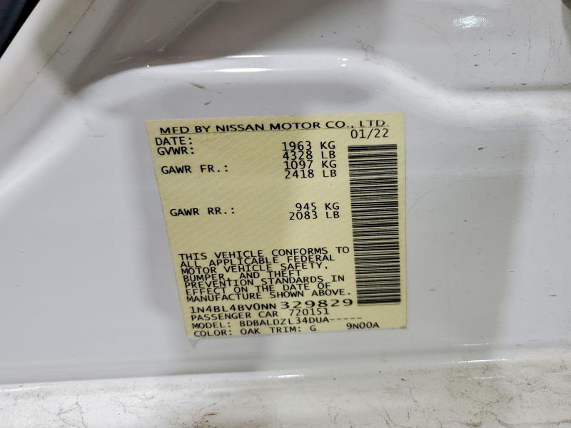 2022 Nissan Altima მანქანა იყიდება აუქციონზე, vin: 1N4BL4BV0NN329829, აუქციონის ნომერი: 54200846