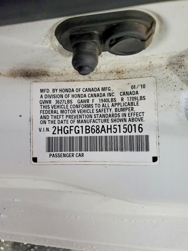 Продаж на аукціоні авто 2010 Honda Civic, vin: 2HGFG1B68AH515016, номер лоту: 52691646