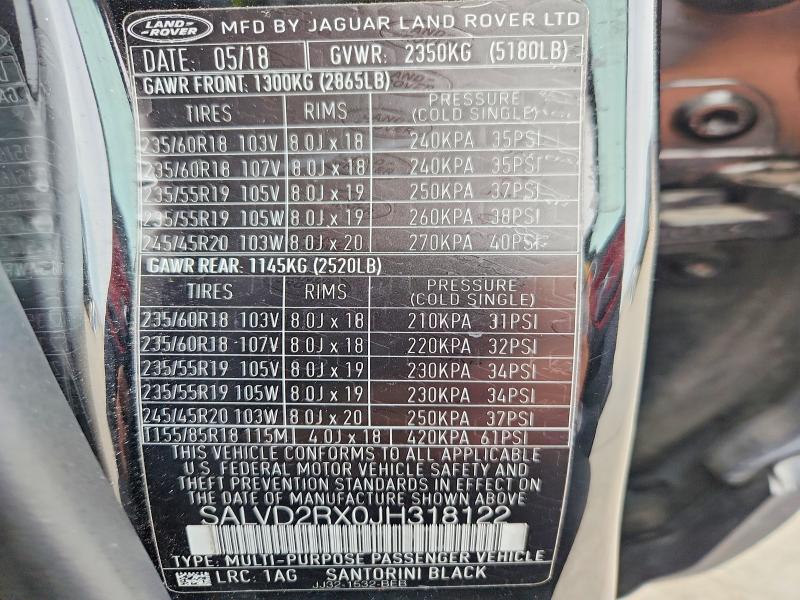 2018 Land Rover Range Rover Evoque მანქანა იყიდება აუქციონზე, vin: SALVD2RX0JH318122, აუქციონის ნომერი: 52318666