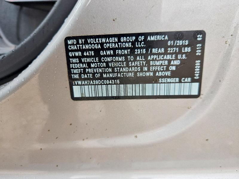 Aukcja sprzedaży 2013 Volkswagen Passat, vin: 1VWAH7A39DC094315, numer aukcji: 54849706