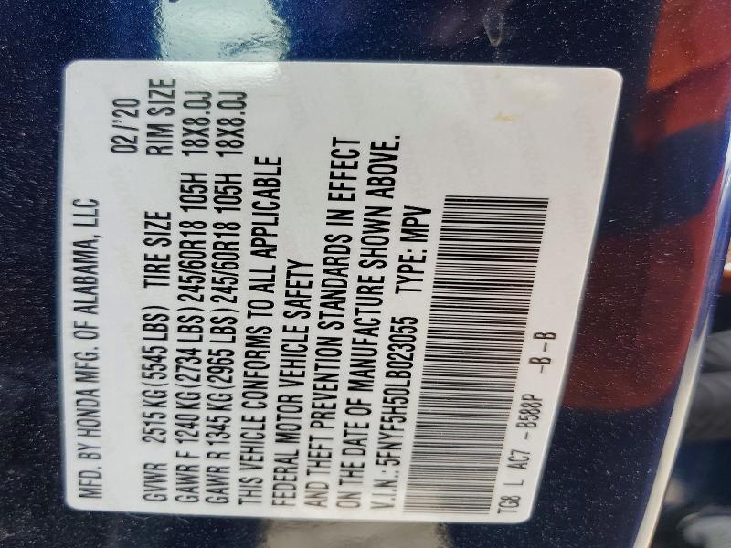 Aukcja sprzedaży 2020 Honda Pilot, vin: 5FNYF5H50LB023055, numer aukcji: 52904726