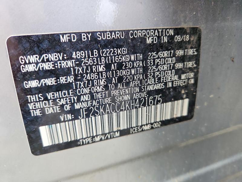 Продаж на аукціоні авто 2019 Subaru Forester, vin: JF2SKACC4KH421675, номер лоту: 52358776