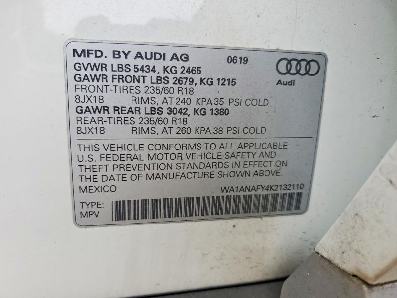 Aukcja sprzedaży 2019 Audi Q5, vin: WA1ANAFY4K2132110, numer aukcji: 52539946