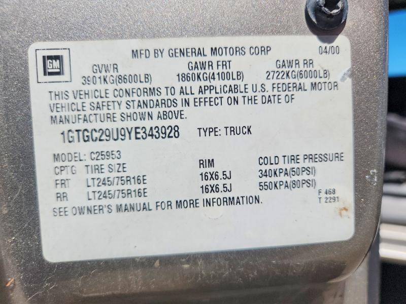 Auction sale of the 2000 Gmc New Sierra, vin: 1GTGC29U9YE343928, lot number: 50521516