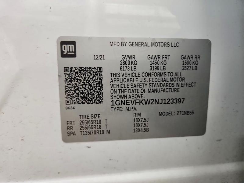 Продажа на аукционе авто 2022 Chevrolet Traverse, vin: 1GNEVFKW2NJ123397, номер лота: 53884796