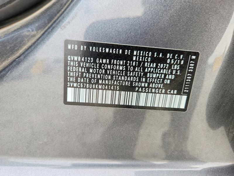 2019 Volkswagen Jetta მანქანა იყიდება აუქციონზე, vin: 3VWC57BU6KM041415, აუქციონის ნომერი: 52959626