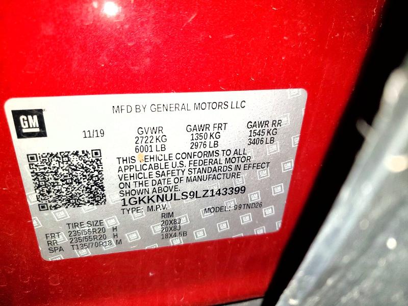 53784376 :رقم المزاد ، 1GKKNULS9LZ143399 vin ، 2020 Gmc Acadia مزاد بيع