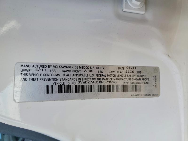 Продажа на аукционе авто 2011 Volkswagen Jetta, vin: 3VWDZ7AJ1BM373598, номер лота: 54324656