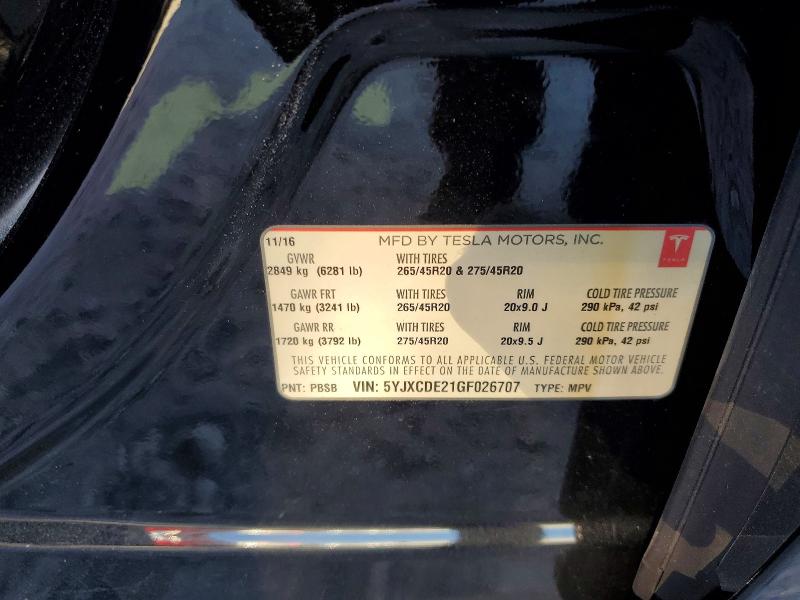 Продажа на аукционе авто 2016 Tesla Model X, vin: 5YJXCDE21GF026707, номер лота: 64225885