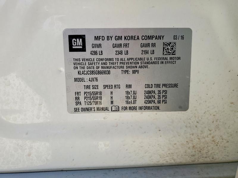 Aukcja sprzedaży 2016 Buick Encore, vin: KL4CJCSB5GB669030, numer aukcji: 51777686