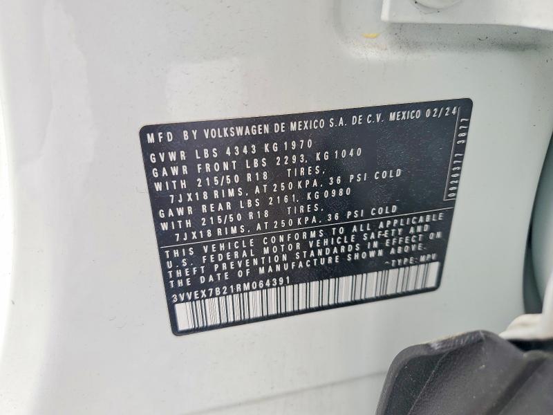 52749916 :رقم المزاد ، 3VVEX7B21RM064391 vin ، 2024 Volkswagen Taos مزاد بيع