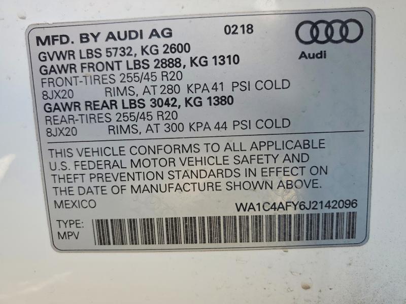 52287466 :رقم المزاد ، WA1C4AFY6J2142096 vin ، 2018 Audi Sq5 مزاد بيع