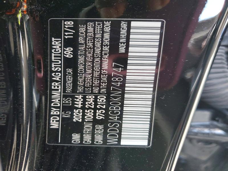 2019 Mercedes-benz Cla მანქანა იყიდება აუქციონზე, vin: WDDSJ4GB0KN748747, აუქციონის ნომერი: 53835866