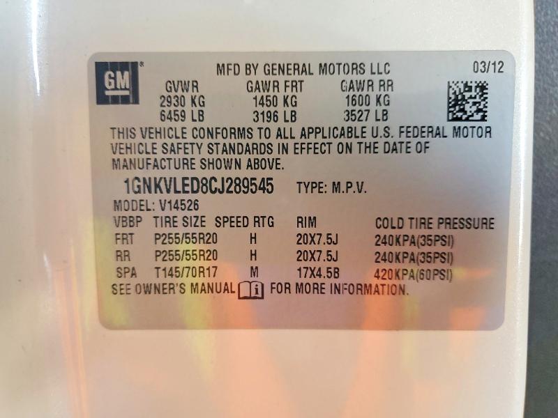 Продаж на аукціоні авто 2012 Chevrolet Traverse, vin: 1GNKVLED8CJ289545, номер лоту: 53341196