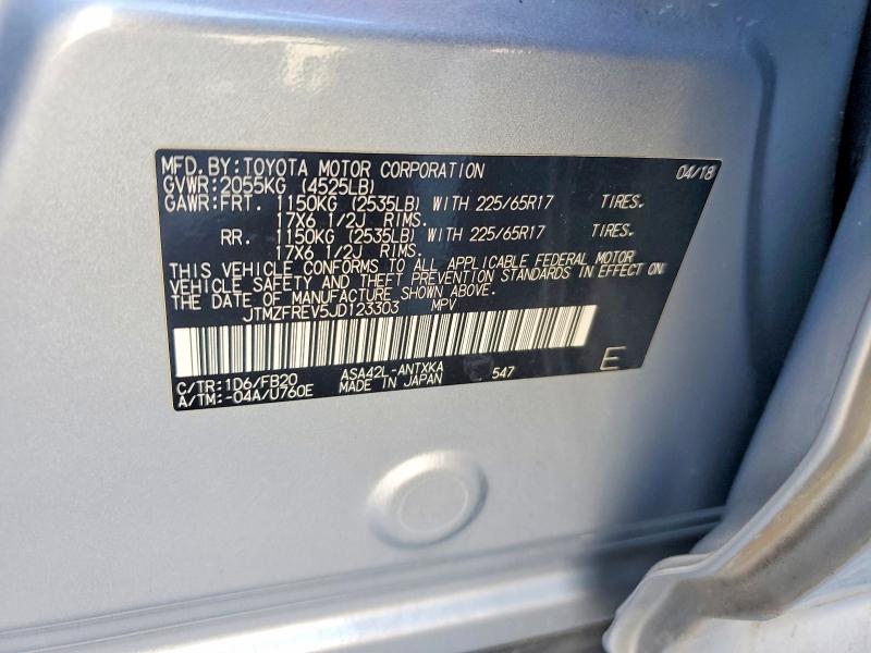 52373446 :رقم المزاد ، JTMZFREV5JD123303 vin ، 2018 Toyota Rav4 مزاد بيع